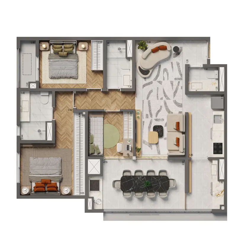 Planta 3 dormitórios – opção de planta 86 m²