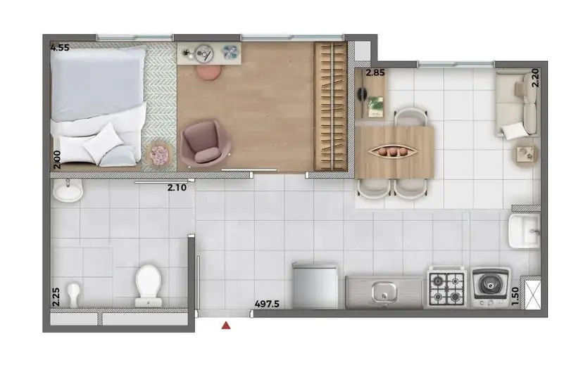 Planta 1 dormitório 32 m²