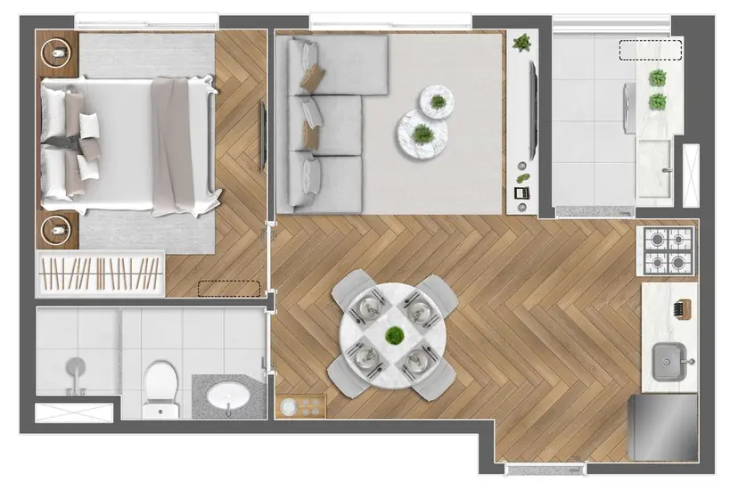 Planta 1 dormitório 34,50 m²