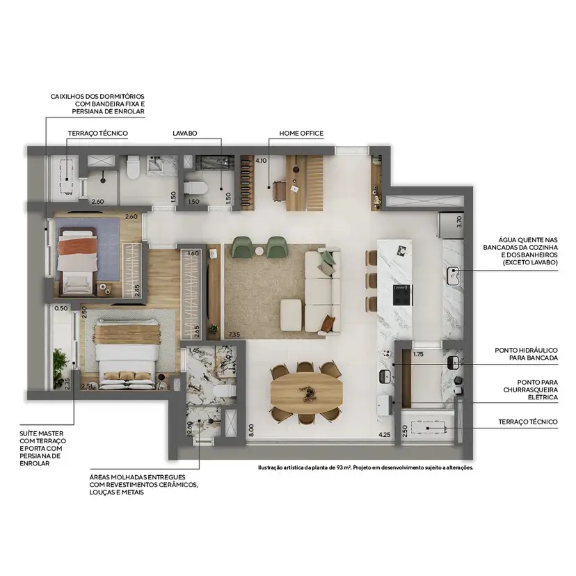 Planta 2 dormitórios – opção de planta 93 m²