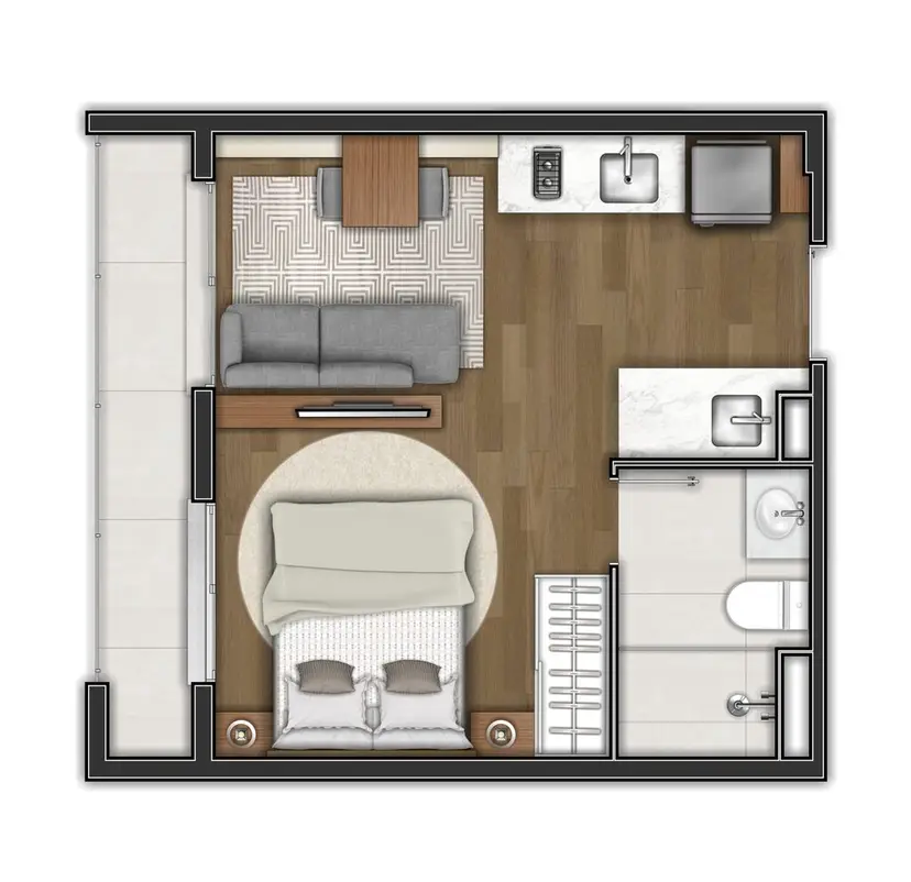 Planta Studio – opção de planta 29 m²