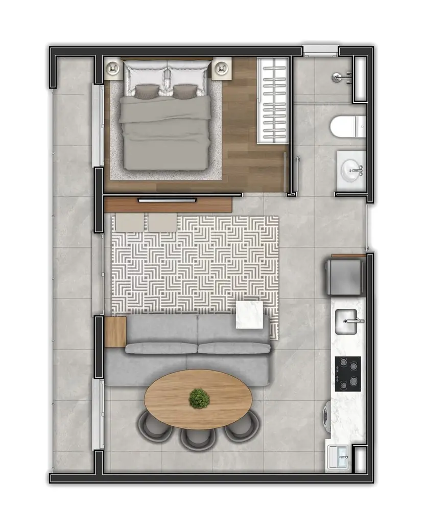 Planta 1 dormitório – opção de planta 44 m²