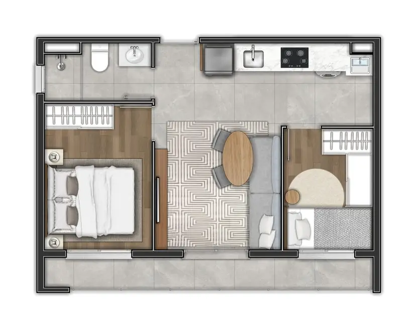 Planta 2 dormitórios 44 m²