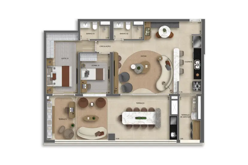 Planta 2 dormitórios – opção de planta 117 m²