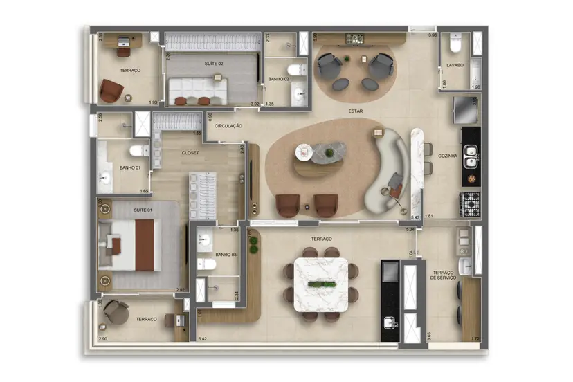 Planta 2 dormitórios – opção de planta 125 m²