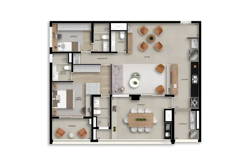 Planta 2 dormitórios – opção de planta 131 m²