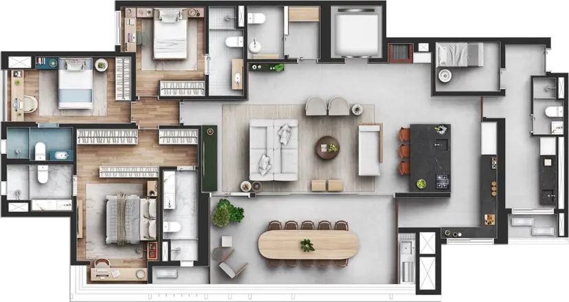 Planta 3 dormitórios – opção de planta 210 m²