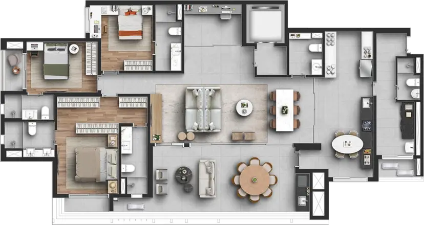 Planta 3 dormitórios – opção de planta 210 m²