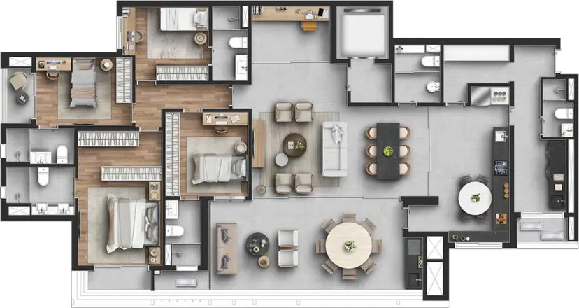 Planta 4 dormitórios 210 m²