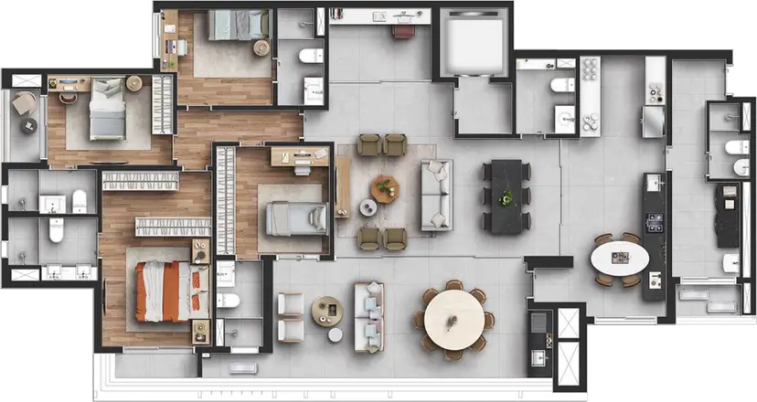 Planta 4 dormitórios – opção de planta 210 m²
