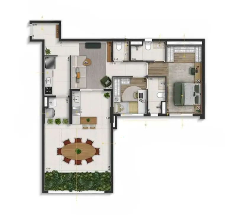 Planta 2 dormitórios – garden 106 m²