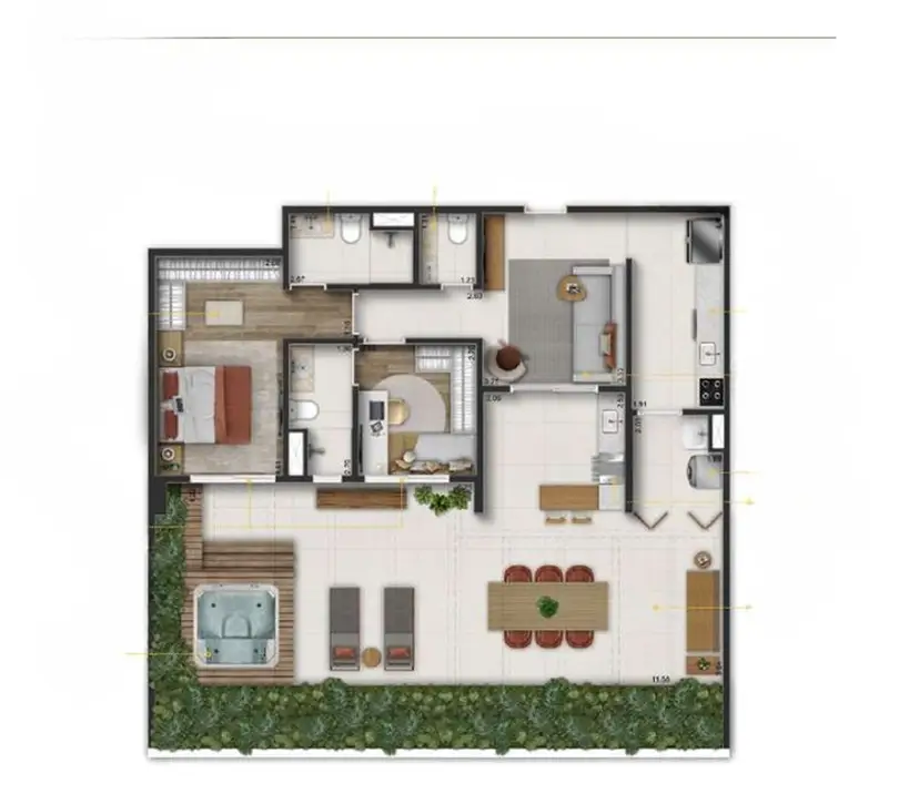 Planta 2 dormitórios – garden 141 m²
