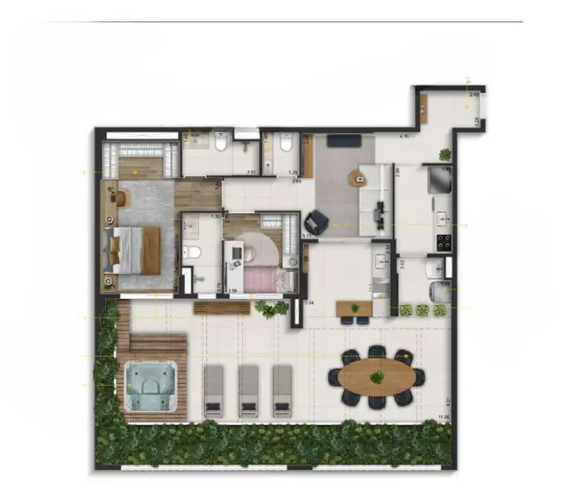 Planta 2 dormitórios – garden 148 m²