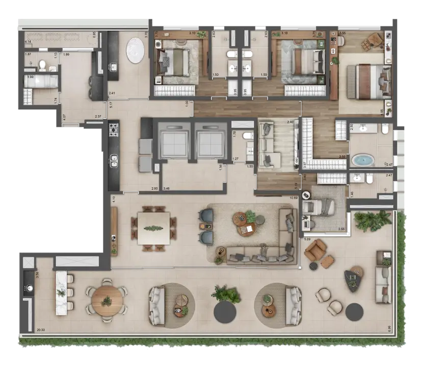 Planta 4 dormitórios 355 m²