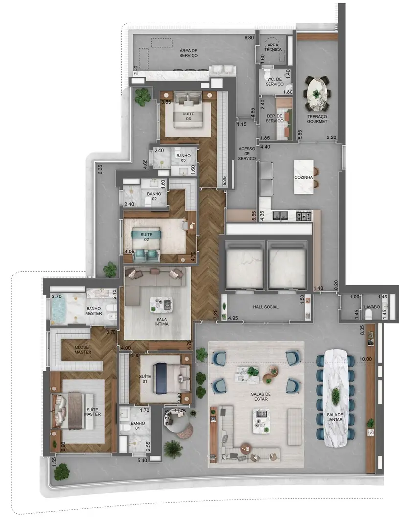 Planta 4 dormitórios 370,50 m²