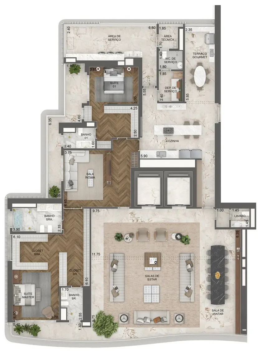 Planta 2 dormitórios – opção de planta 372 m²