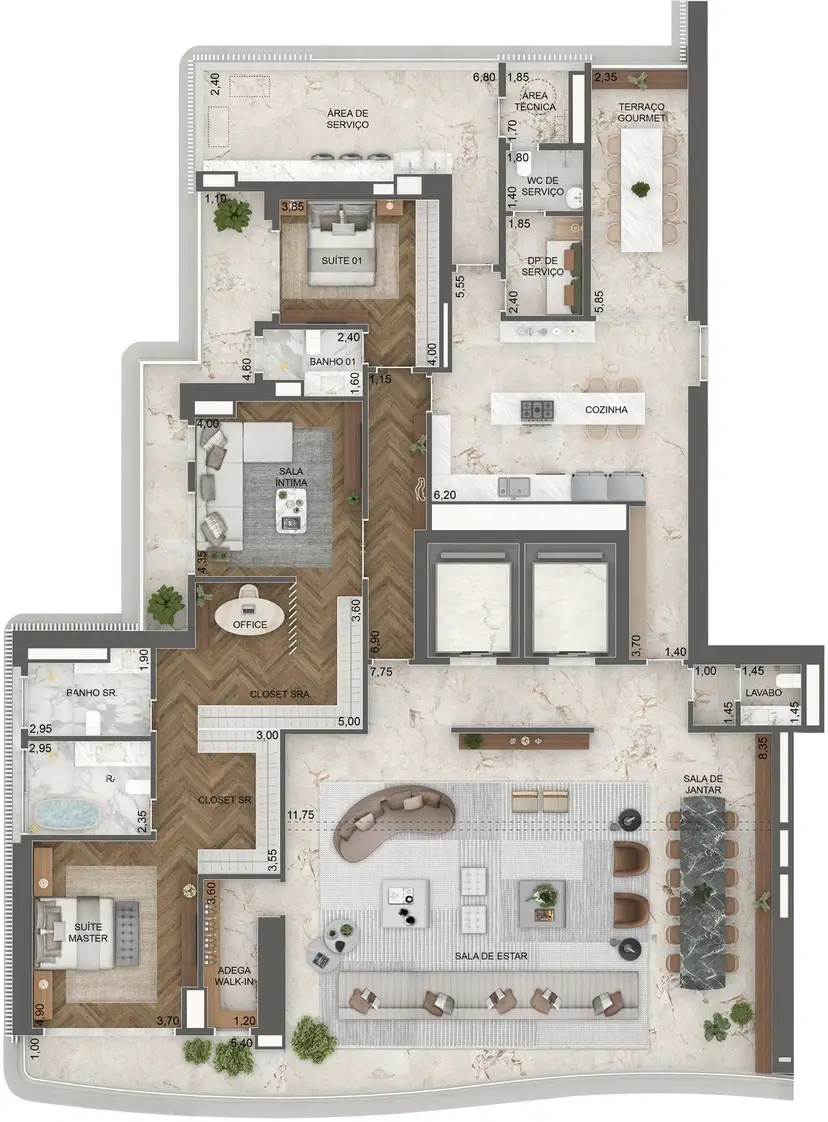 Planta 2 dormitórios – opção de planta 372 m²