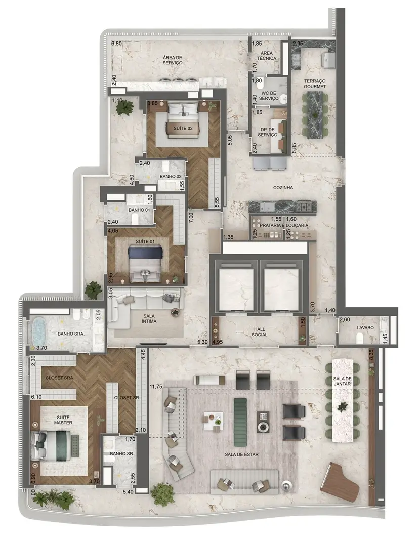 Planta 3 dormitórios – opção de planta 372 m²