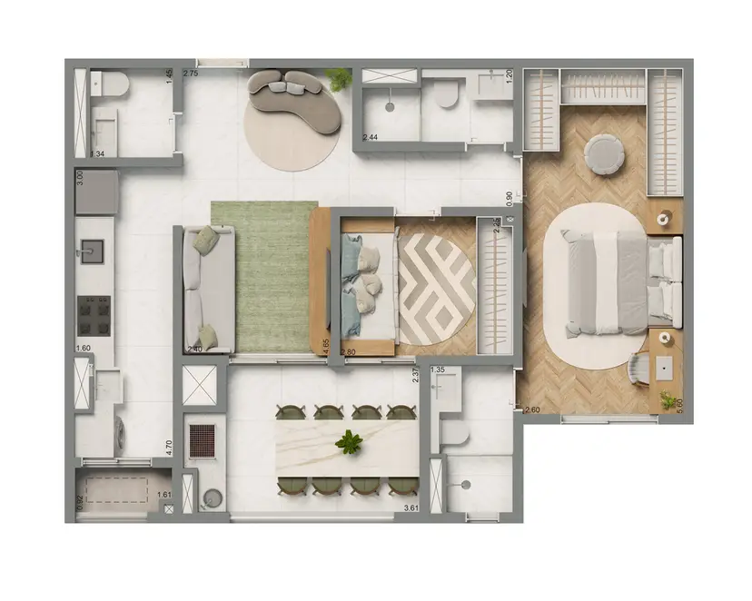 Planta 2 dormitórios – opção de planta 69 m²