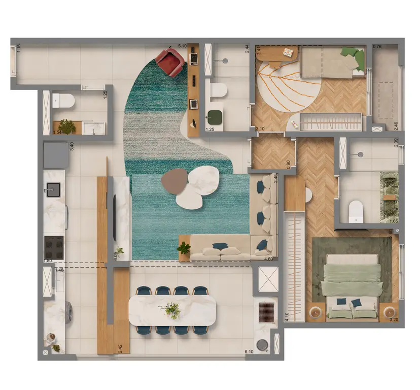 Planta 2 dormitórios – opção de planta 87 m²