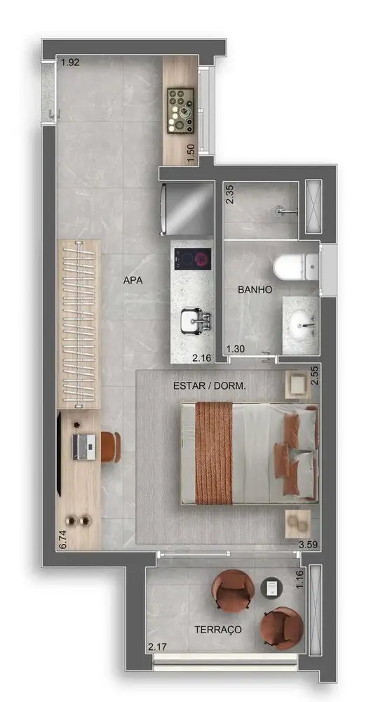 Planta Studio 29 m²