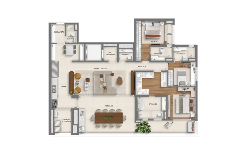 Planta 3 dormitórios – opção de planta 179 m²