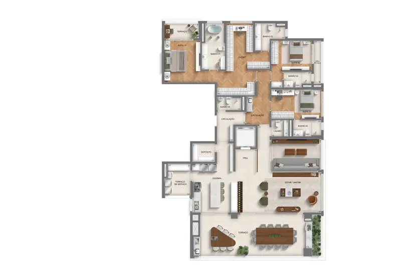 Planta 3 dormitórios – opção de planta 269 m²