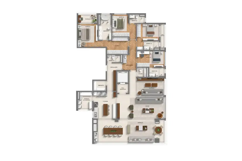 Planta 4 dormitórios 269 m²