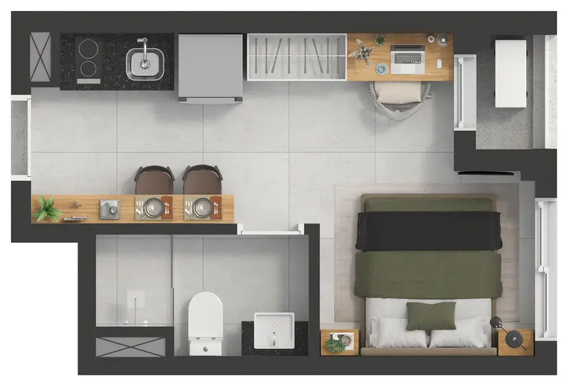 Planta Studio 20,07 m²