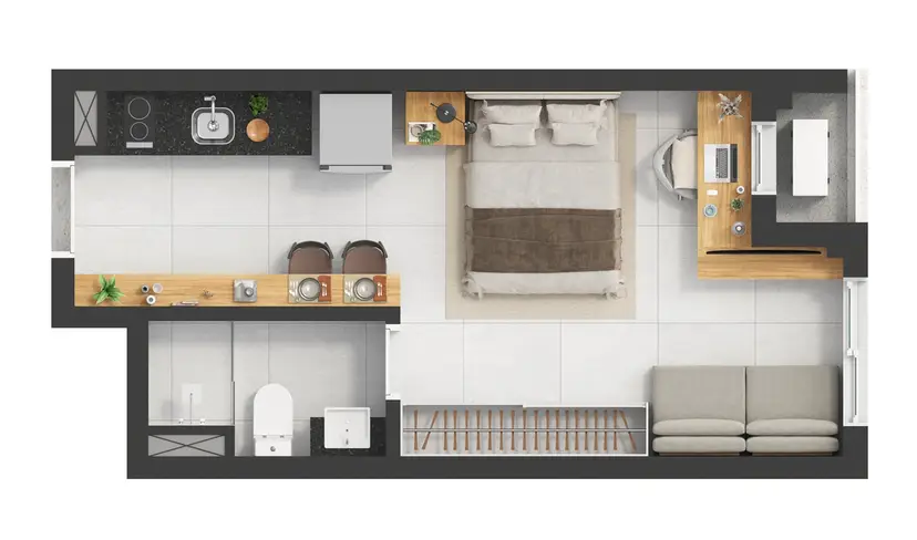 Planta Studio 26,33 m²