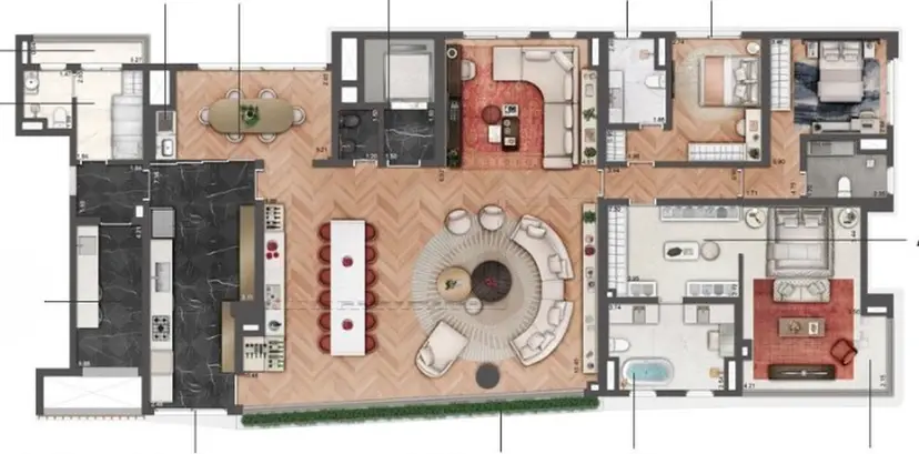 Planta 3 dormitórios – opção de planta 264 m²