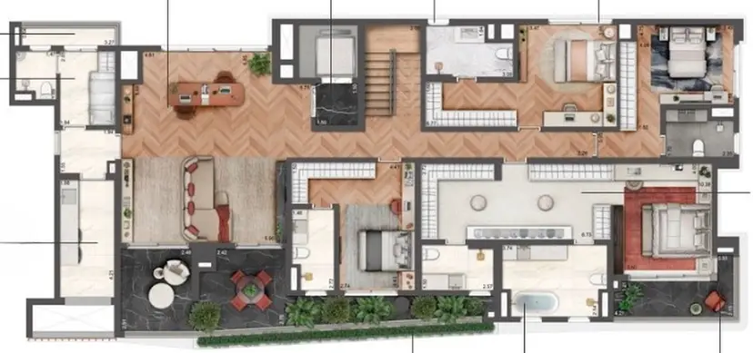 Planta 4 dormitórios – cobertura, duplex 521 m²