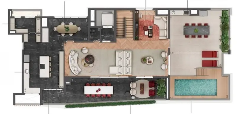 Planta 4 dormitórios – cobertura, duplex 521 m²
