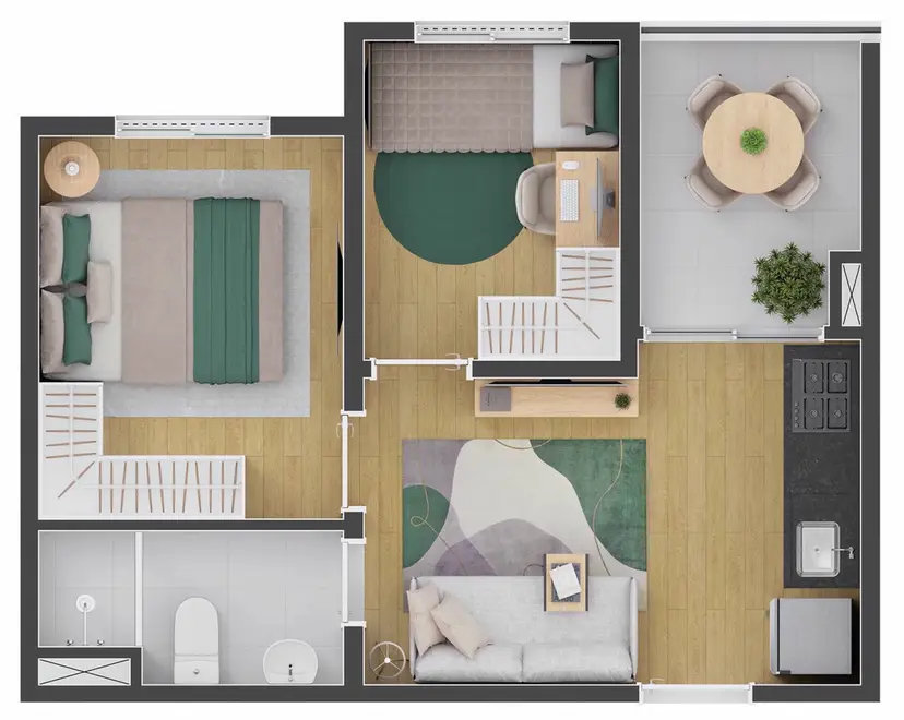 Planta 2 dormitórios 33,31 m²