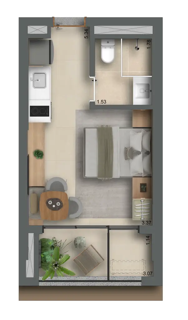 Planta Studio 26 m²