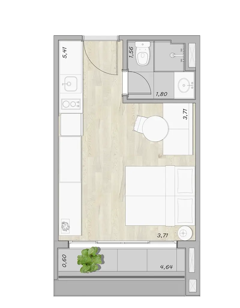 Planta Studio 27 m²