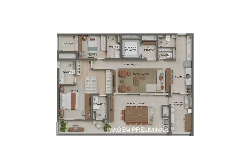 Planta 2 dormitórios – opção de planta 147 m²