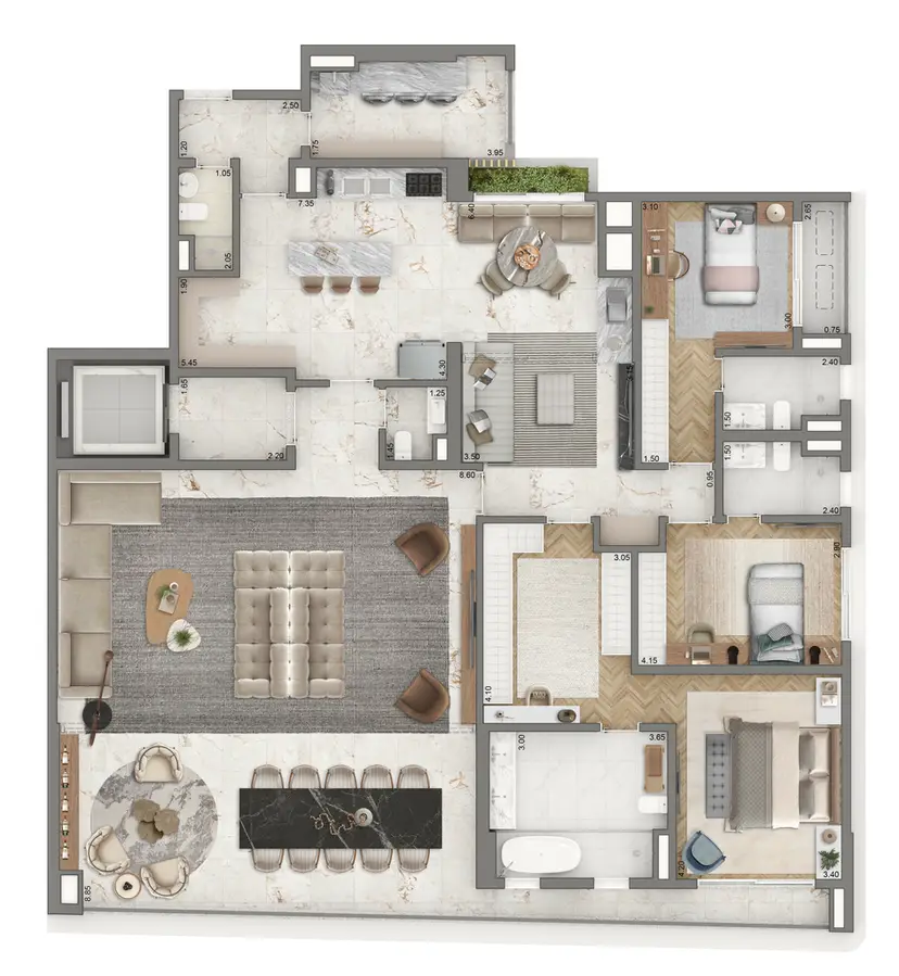 Planta 3 dormitórios – opção de planta 251 m²