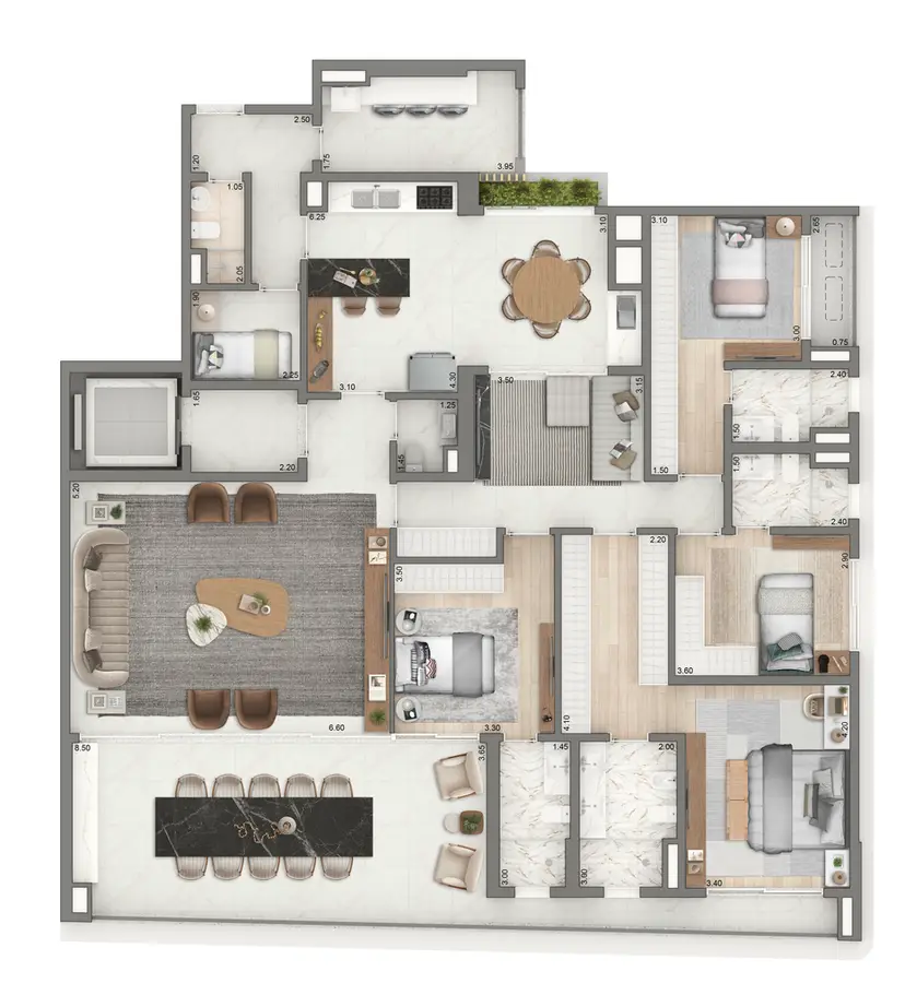 Planta 4 dormitórios 251 m²