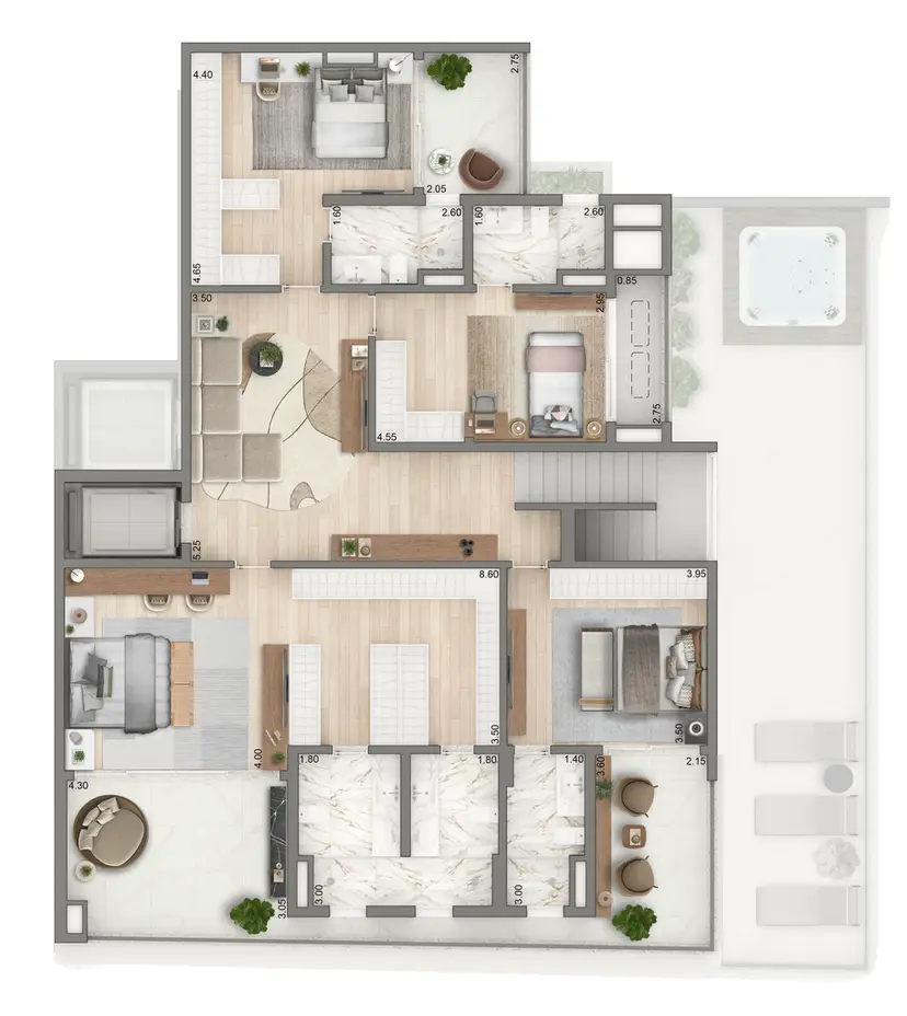 Planta 4 dormitórios – cobertura, duplex 436 m²