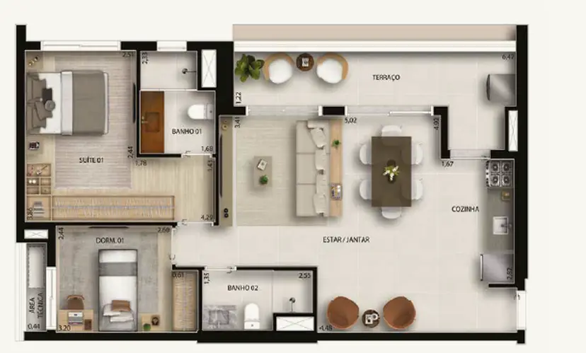 Planta 2 dormitórios – opção de planta 76 m²