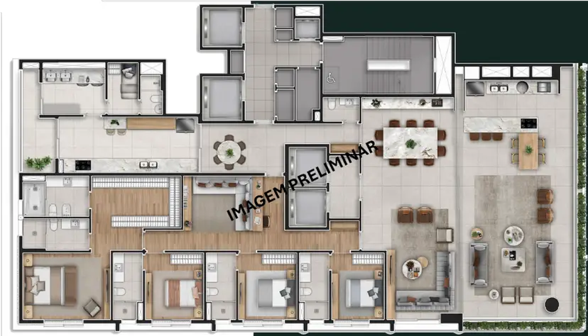Planta 4 dormitórios 370 m²