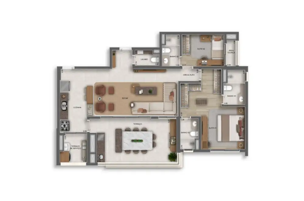 Planta 2 dormitórios – opção de planta 120 m²