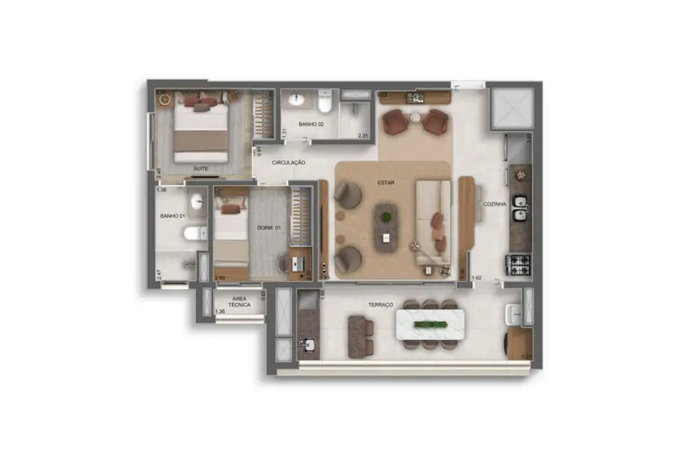 Planta 2 dormitórios – opção de planta 69 m²
