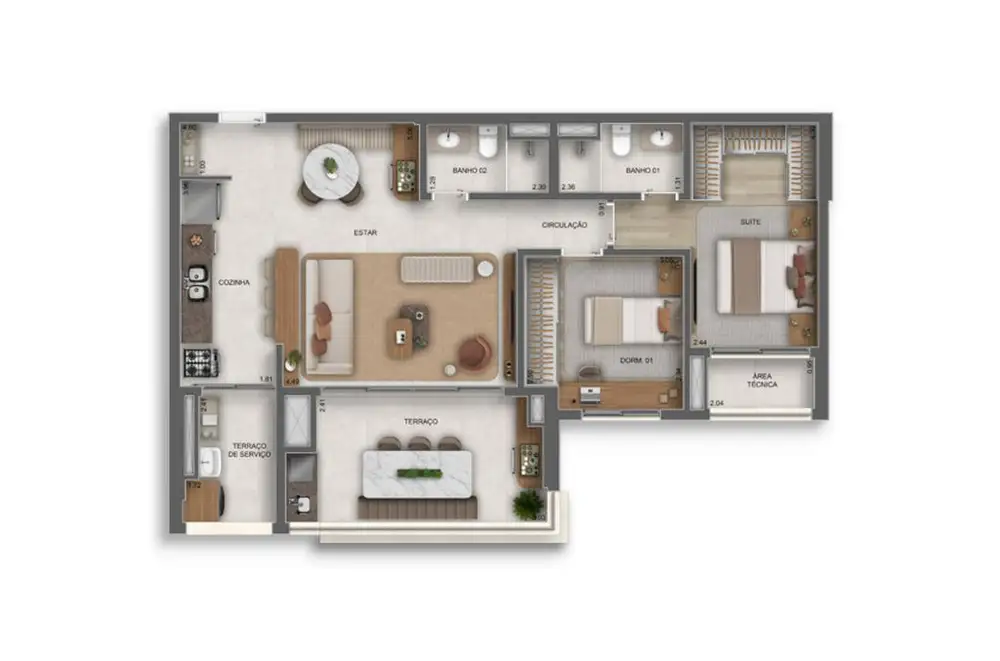 Planta 2 dormitórios – opção de planta 89 m²