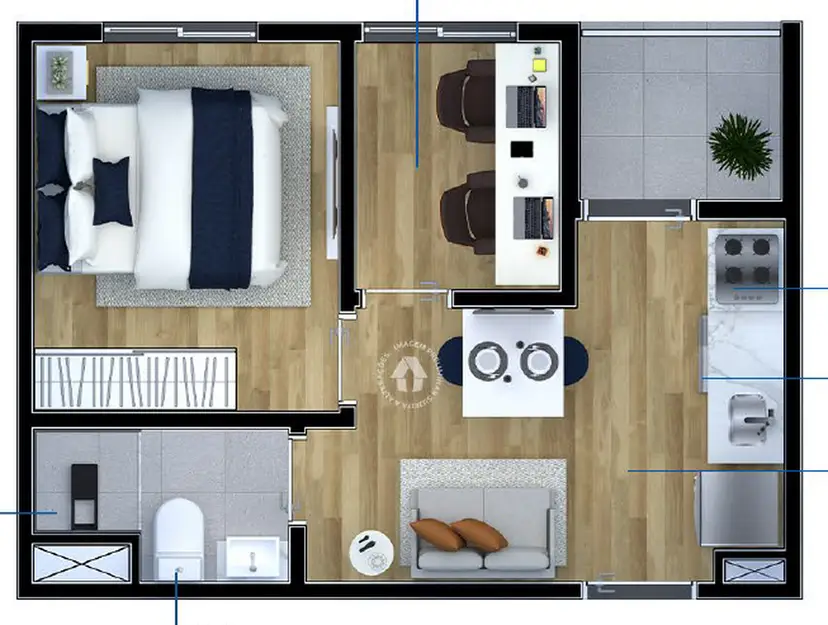 Planta 1 dormitório 28 m²