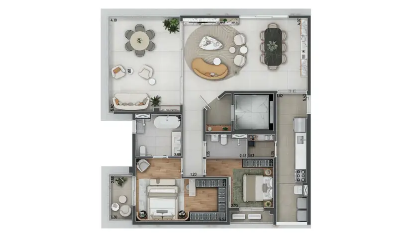 Planta 2 dormitórios 145 m²