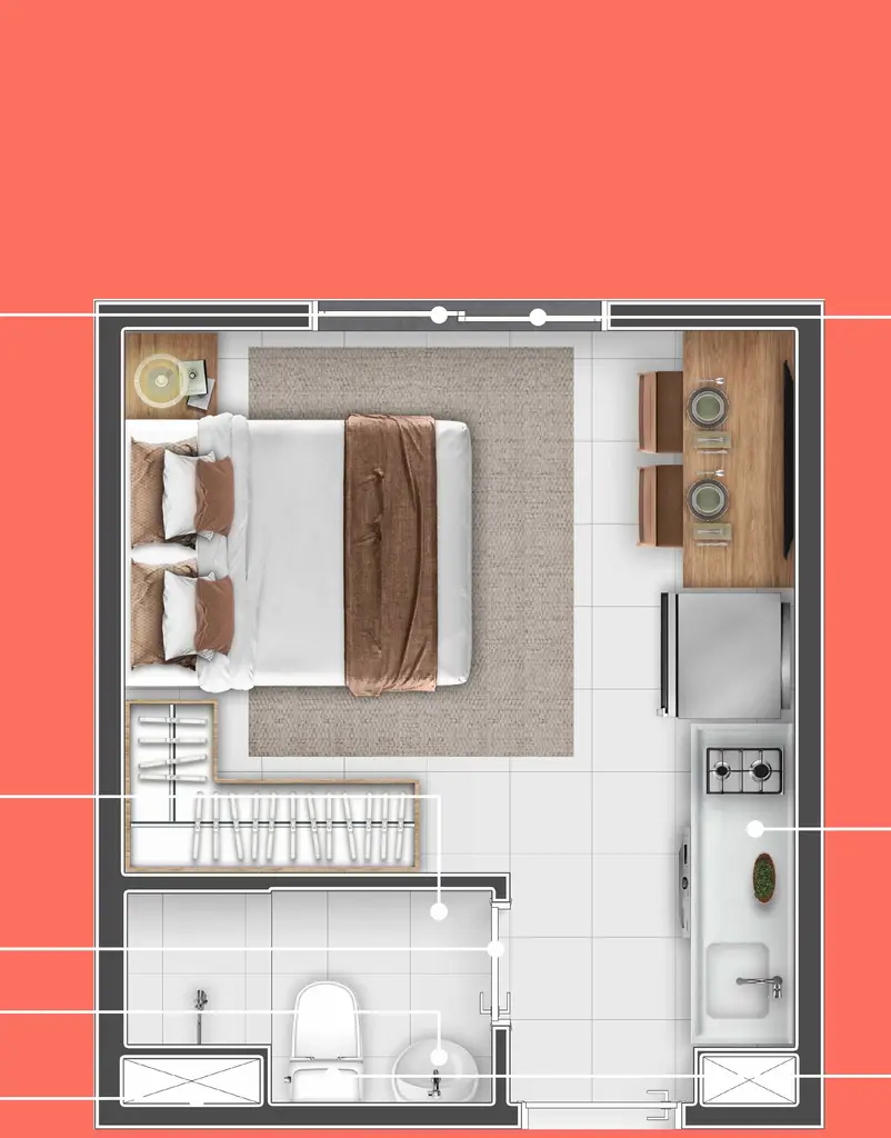 Planta Studio 17,45 m²
