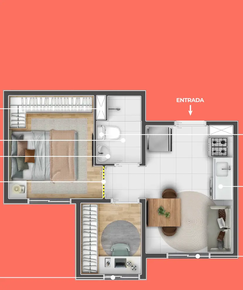 Planta 1 dormitório 26,97 m²
