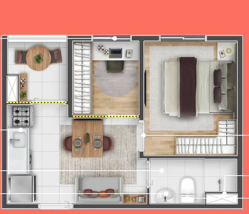Planta 1 dormitório 27,83 m²
